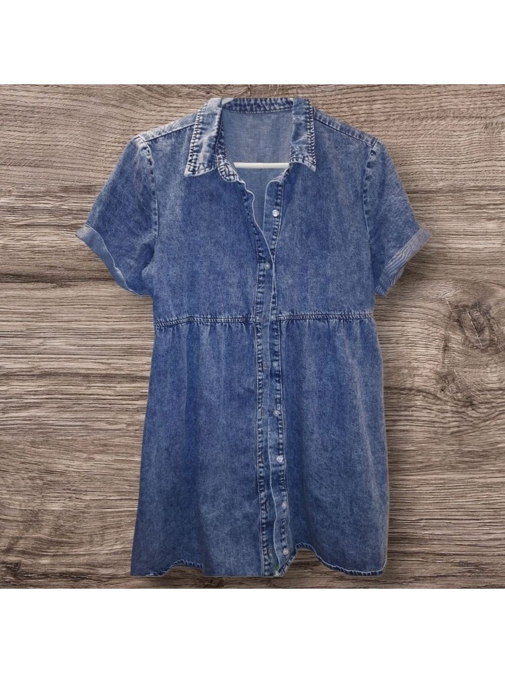Denim Dress Short Sleeve Button Front Medium